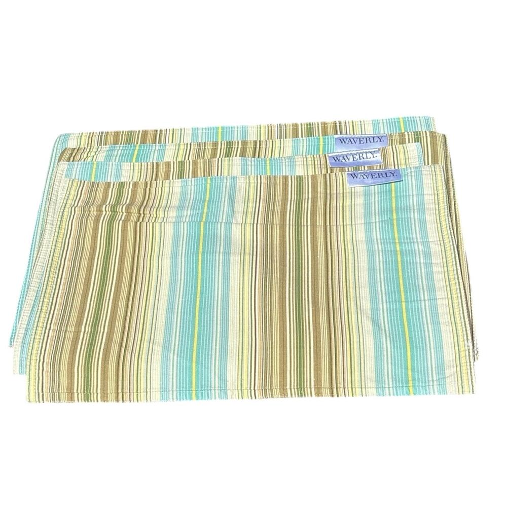 Waverly Inspirations Placemats Set of 6 Green Paisley Boho Cottage Reversible. - Picture 4 of 7